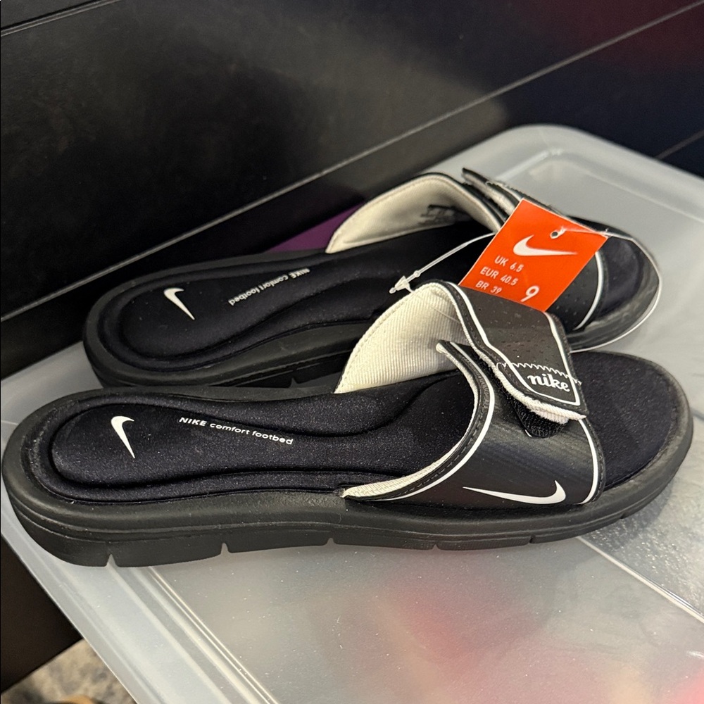Nike Black and White Comfort Slides